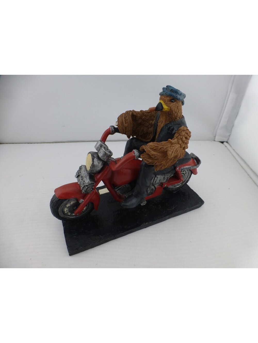 Eagle Biker on Motorcycle Figurine Statue Collectible Bird Animal Rider Decor H2